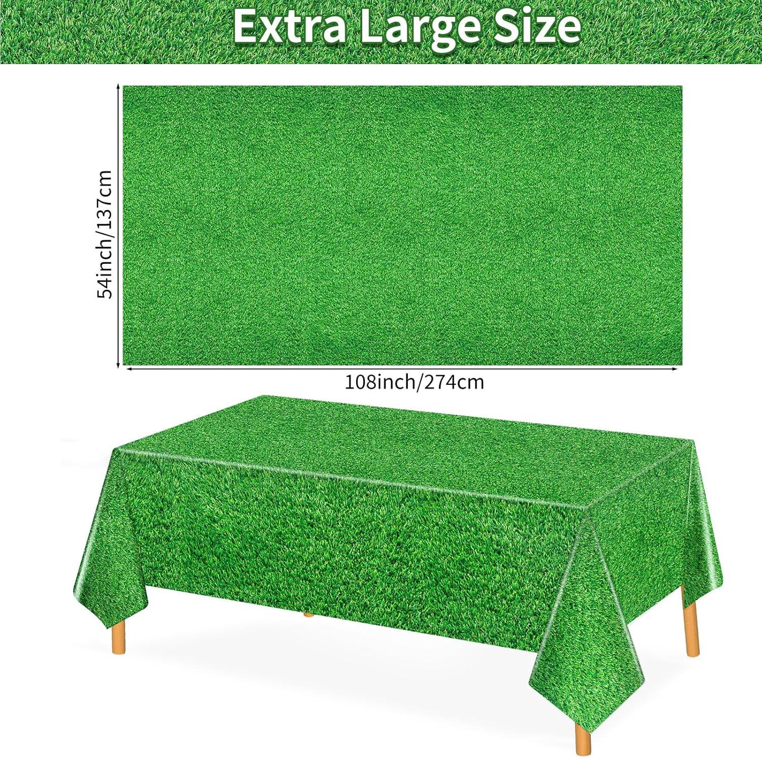 3ct Sports Field Tablecloth: Green Plastic Disposable Tableware for Super Bowl & Sports Events, 108" x 54", 3 Pack