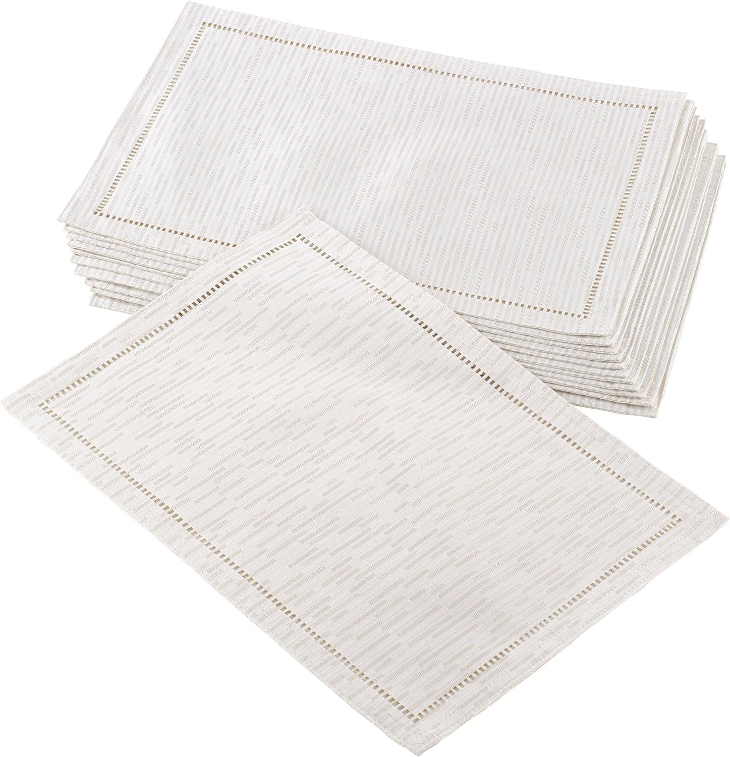 Saro Lifestyle Hemstitched Design Placemat, 13"x19" Oblong, Ivory (Set of 12)