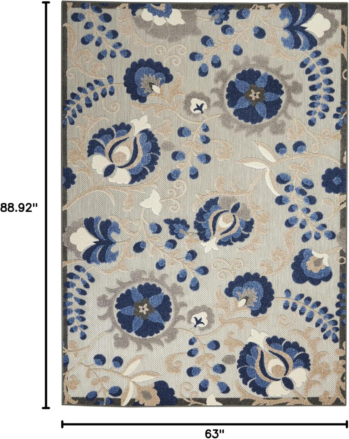 Nourison Aloha Floral Textured Flatweave High-Low Indoor Outdoor Area Rug Natural/Blue 5'3" x 7'5"