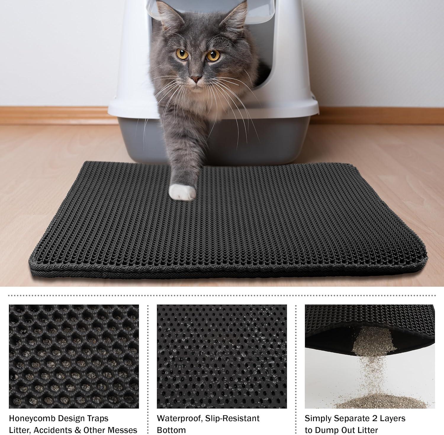 Petmaker Cat Litter Mat - 30x24 Waterproof Litter Box Mat with Dual-Layer Honeycomb Design for Trapping Litter - Slip-Resistant Cat Mat