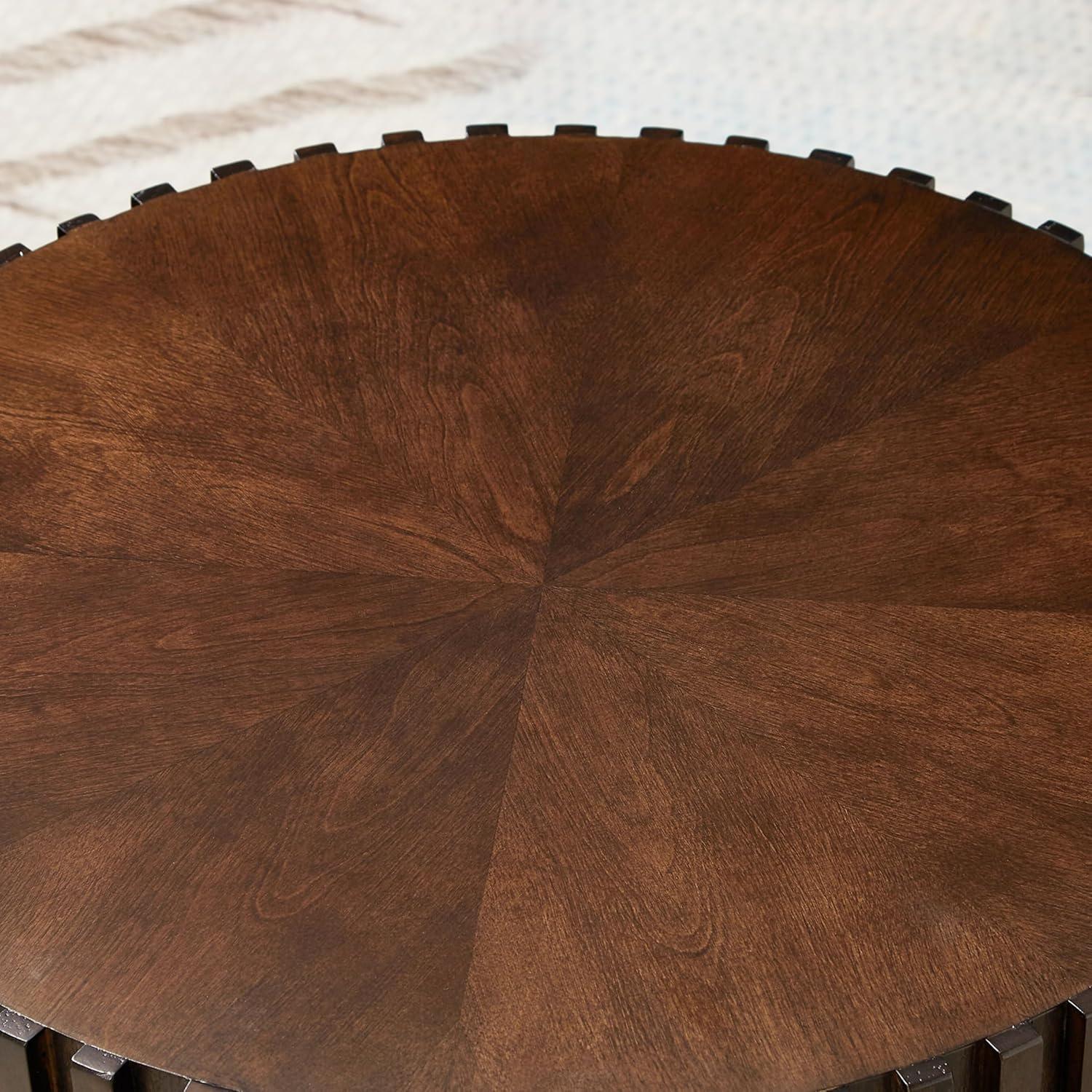 Handcraft Round Coffee Table Set of 2,Brown Nesting Side Table End Table,Modern Drum Side Table for Small Space,Living Room,Office,Bedroom-Cuddlewood