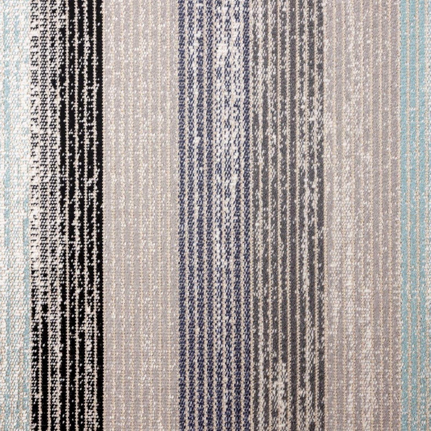 Gray and Blue Striped Synthetic Indoor/Outdoor Rug