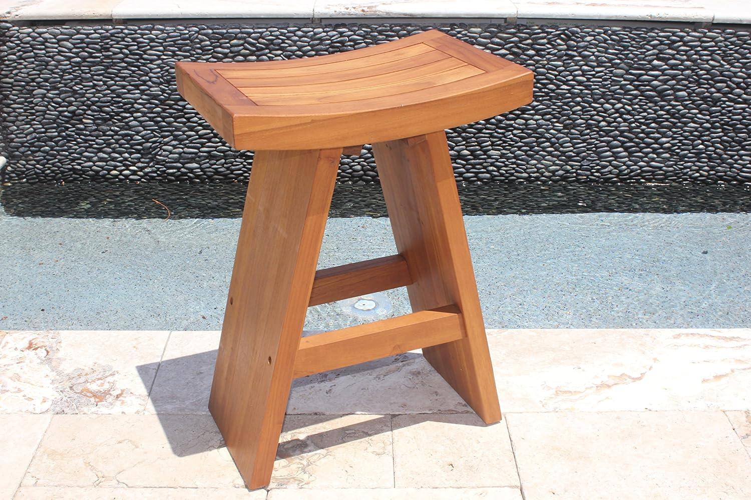 24" Tall Teak Wood Asian-Style Counter Stool