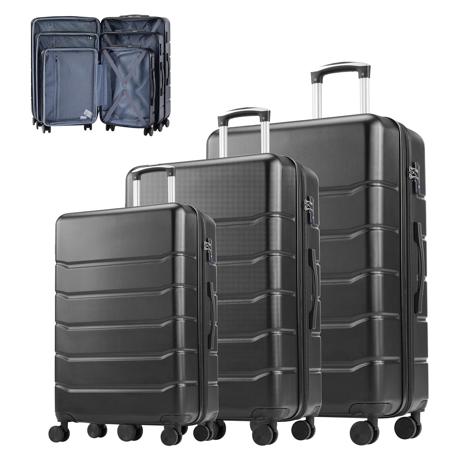 Smugdesk.com 3-Piece Luggage Set, ABS Travel Suitcase Set with TSA lock