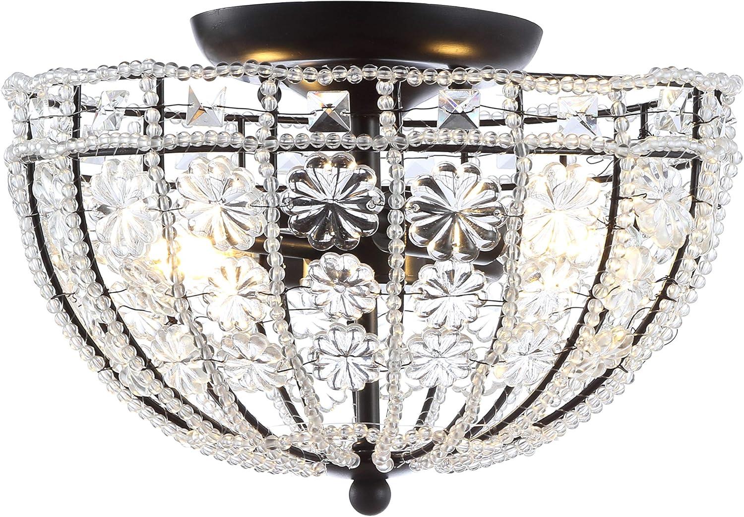 Billie 12" Black Crystal Flower LED Semi-Flush Mount