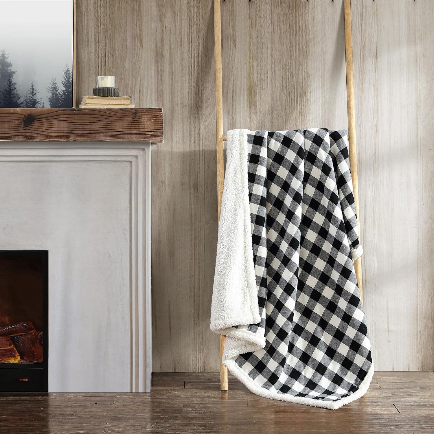 50"x60" Cabin Plaid Reversible Throw Blanket Black/White - Eddie Bauer: Soft, Lightweight, Ideal for Travel