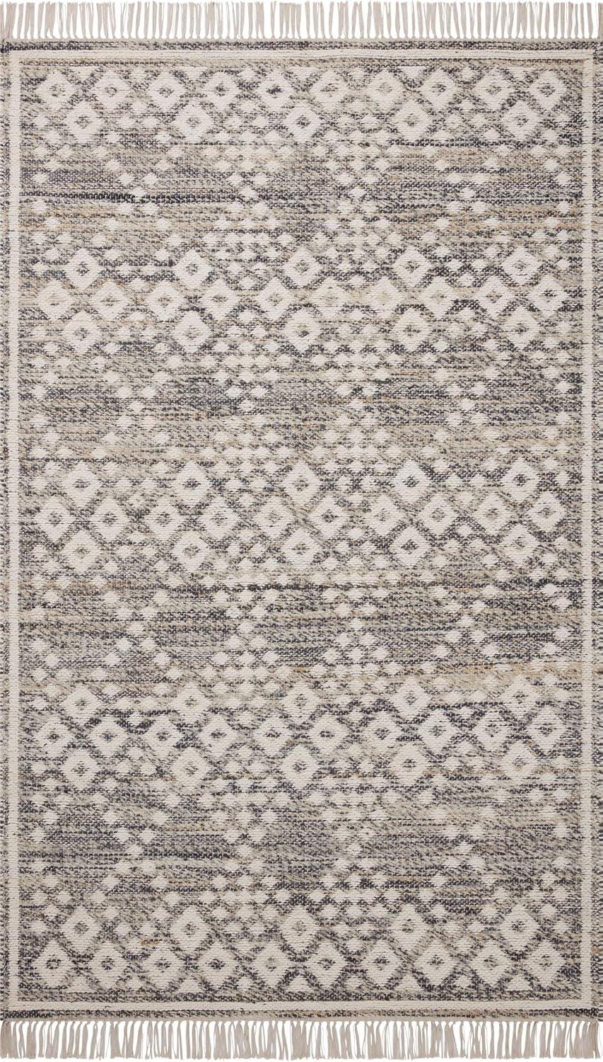 Denim and Ivory Wool Cotton Trellis Area Rug 3'-6" x 5'-6"