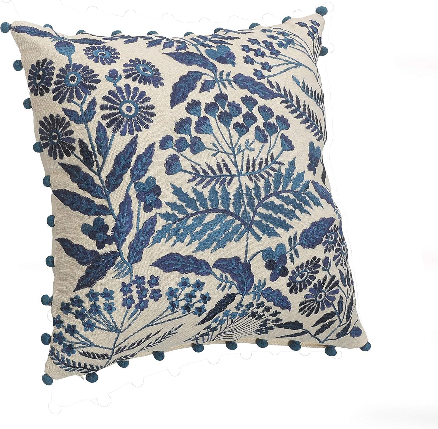 Navy and Off-White Bohemian Floral Square Throw Pillow