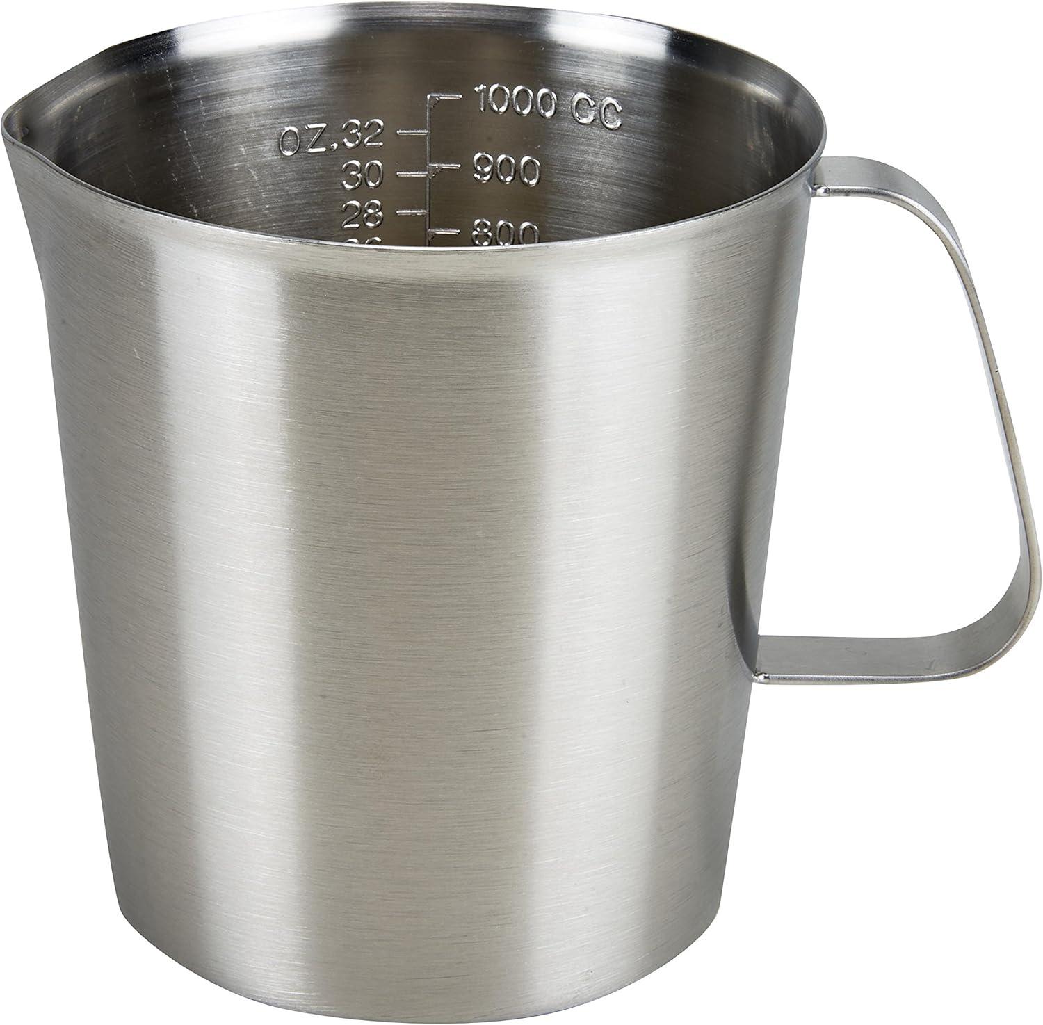 Juvale 32 oz Stainless Steel Measuring Cup with Handle, 1000 ml Metal Pitcher with Ounces and Milliliters Marking