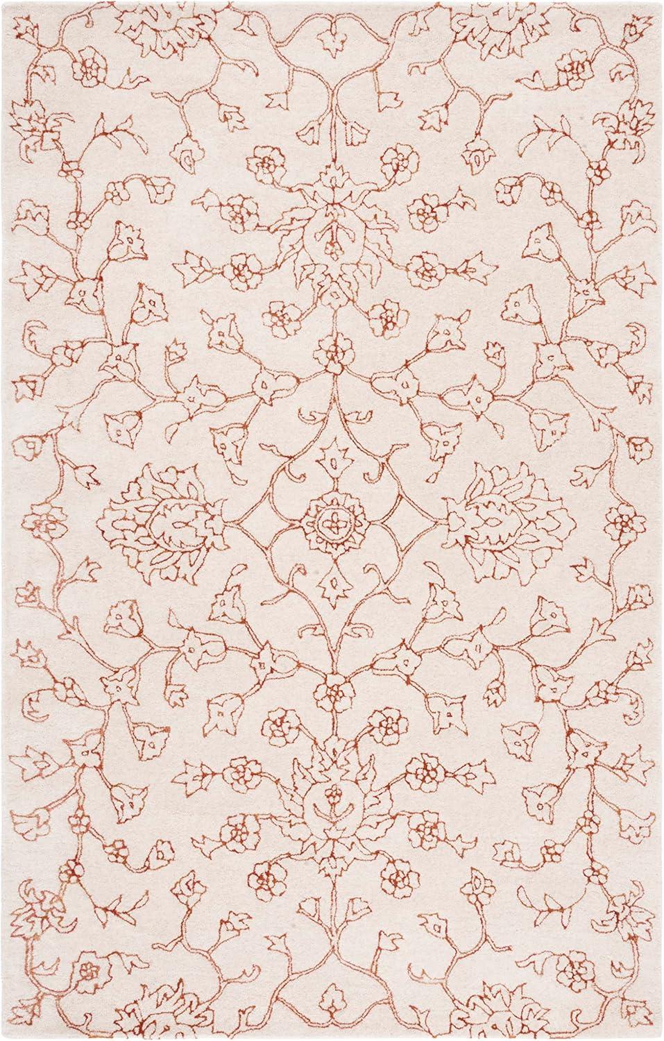 Ivory Rust Floral Hand-Tufted Wool and Viscose 8' x 10' Area Rug