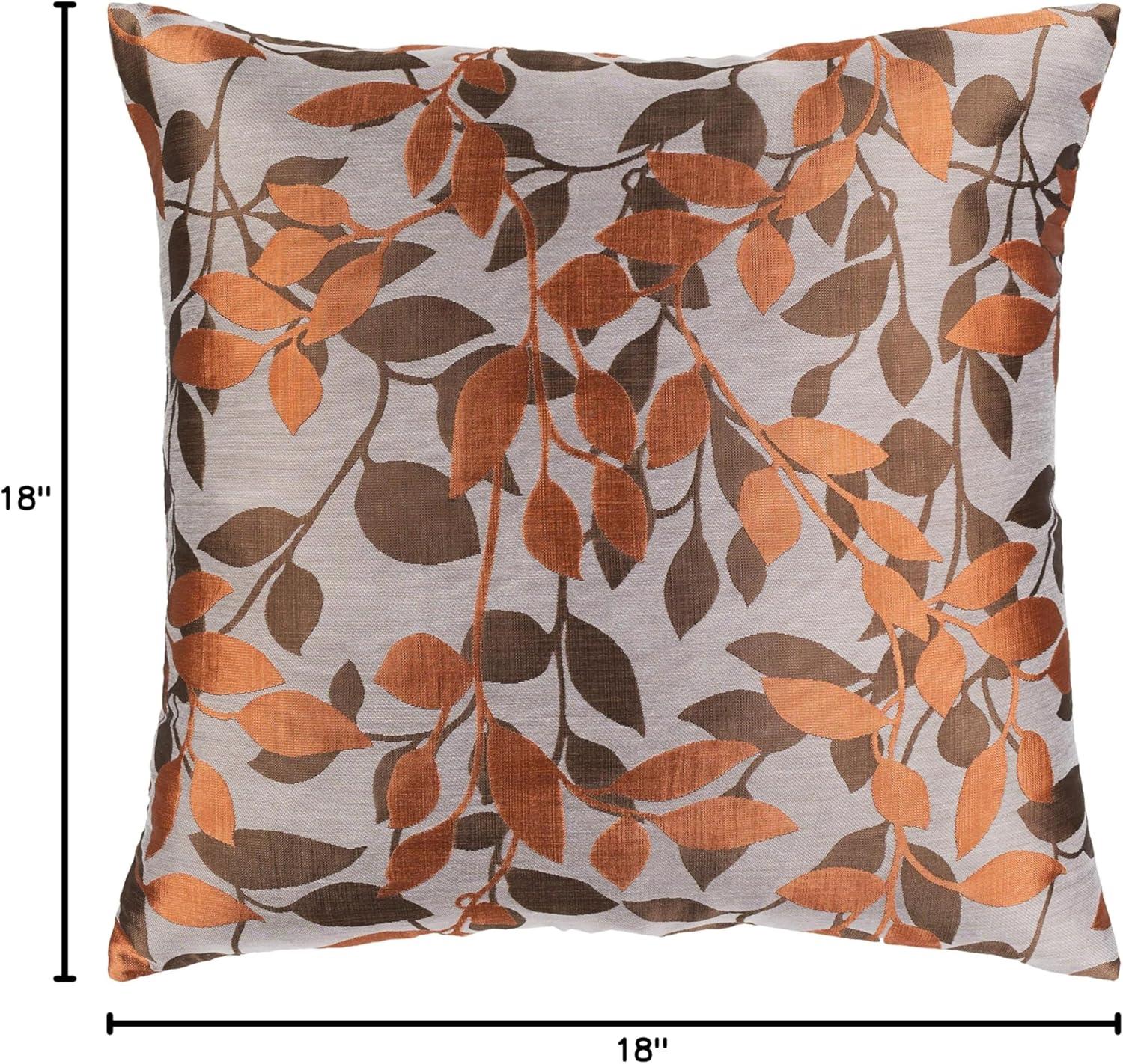 Embroidered Rust and Brown Botanical Polyester Euro Pillow Cover