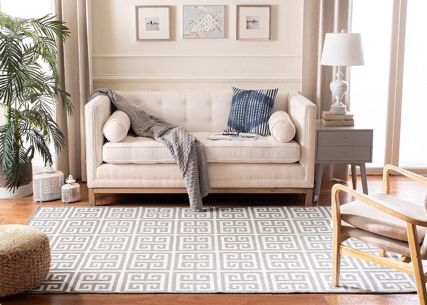 Grey and Ivory Geometric 7' Square Wool Area Rug