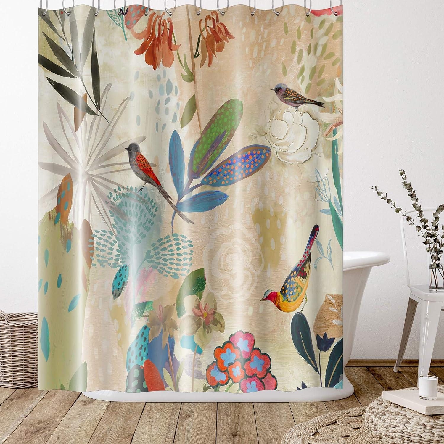 Americanflat 71x74 Floral Shower Curtain - 100% Polyester Shower Curtain, Water-Resistant Bath Curtain with Metal Grommets and 12 Shower Curtain Hooks