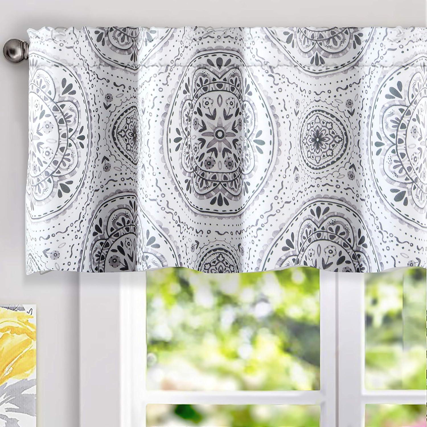 Gray Medallion Pattern Thermal Insulated Rod Pocket Valance