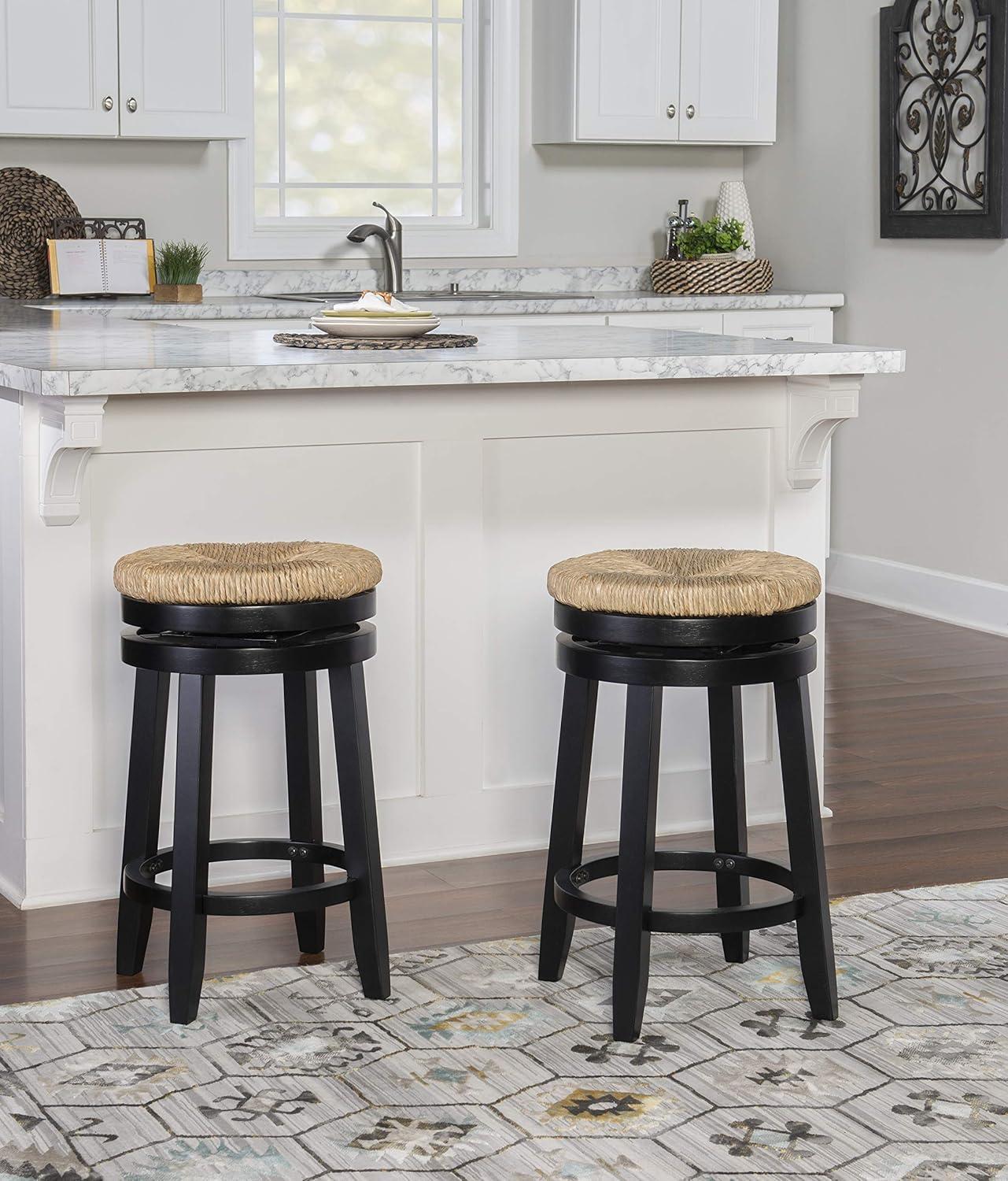 Maya Traditional Black Rubberwood Swivel Counter Stool