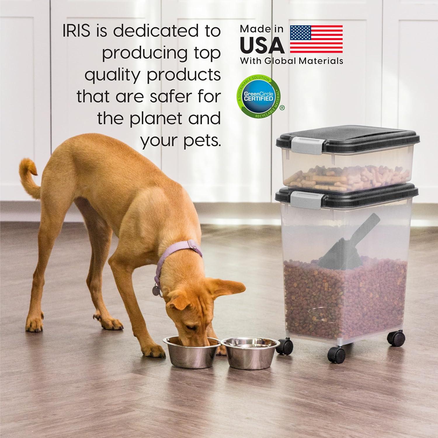 IRIS USA 30lbs + 11lbs Airtight Pet Food Storage Container Combo with Scoop and Casters, up to 41lbs