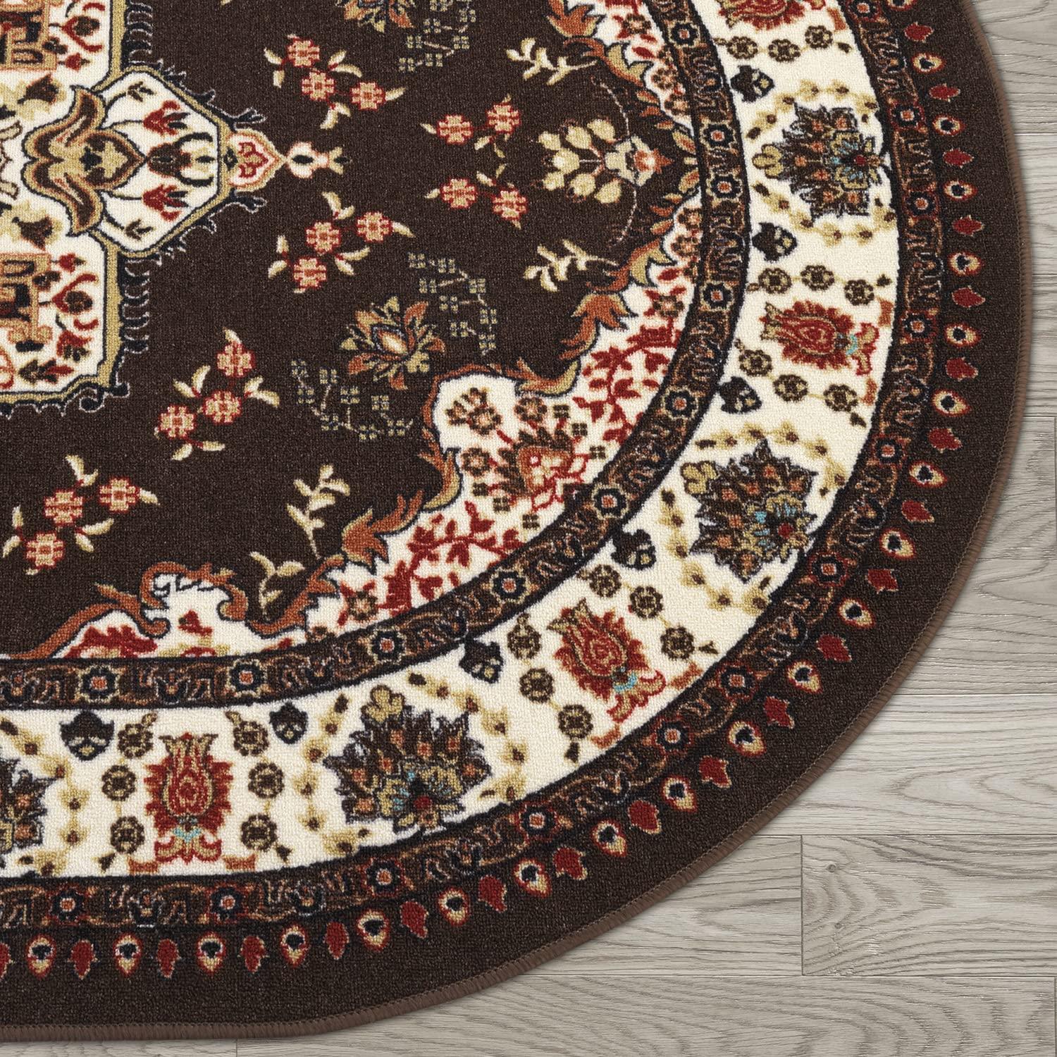 Antep Rugs Alfombras Oriental Traditional 5x7 Non-Skid (Non-Slip) Low Profile Pile Rubber Backing Indoor Area Rugs (Brown, 5' x 7' Oval)