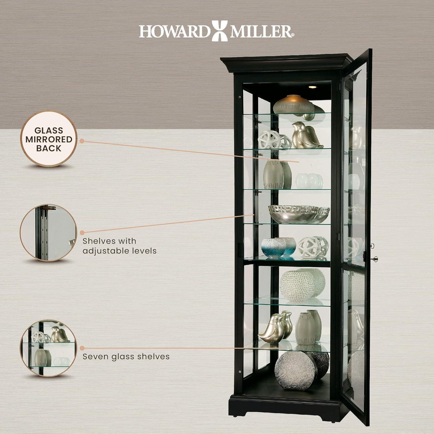 Greyleigh™ Flagg Lighted Gallery Style 5 Shelf Curio Cabinet in Onyx Black