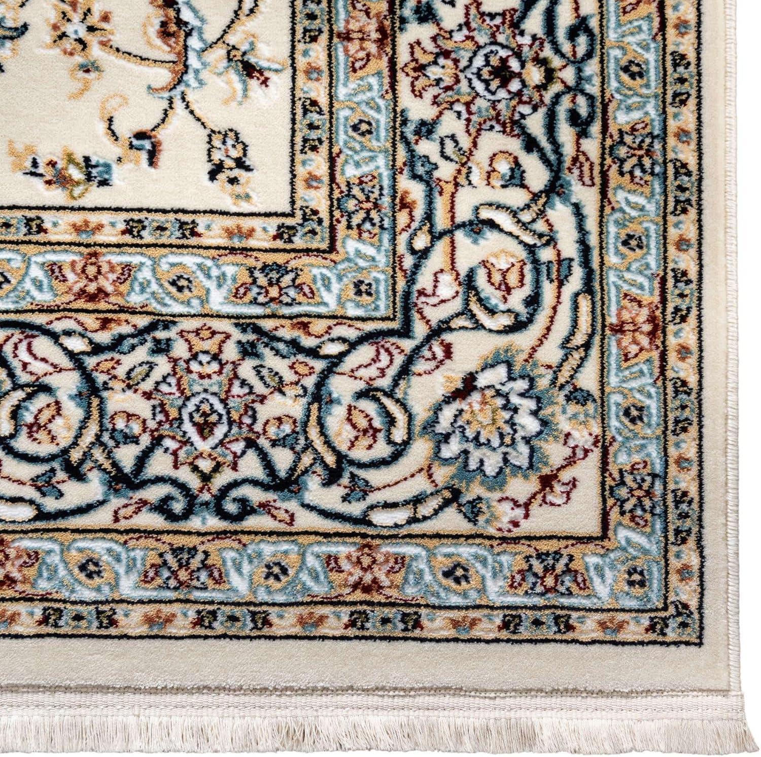 Ivory and Blue Synthetic Square Stain-Resistant Area Rug