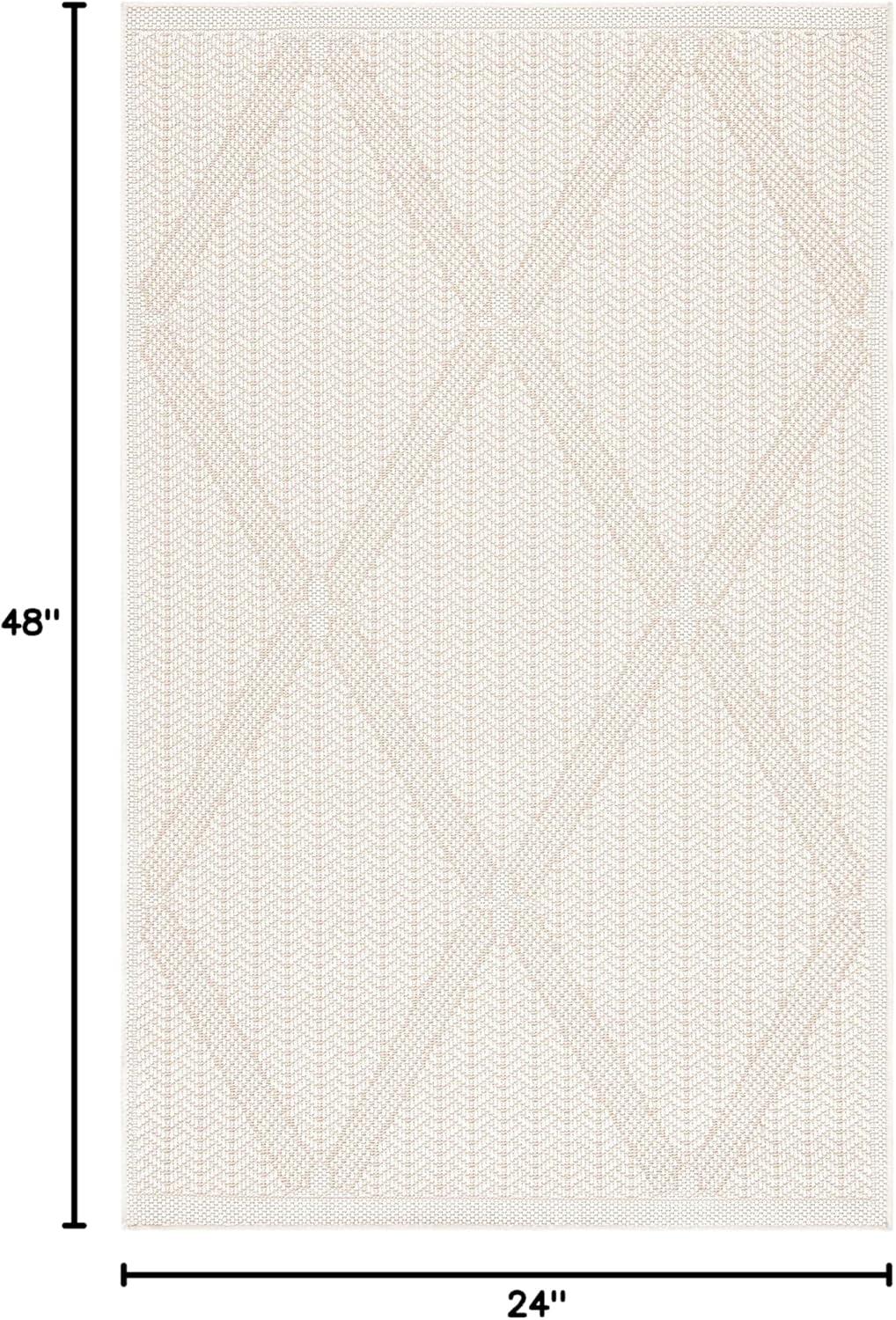 Cream Beige Geometric Flat Woven 2' x 4' Area Rug