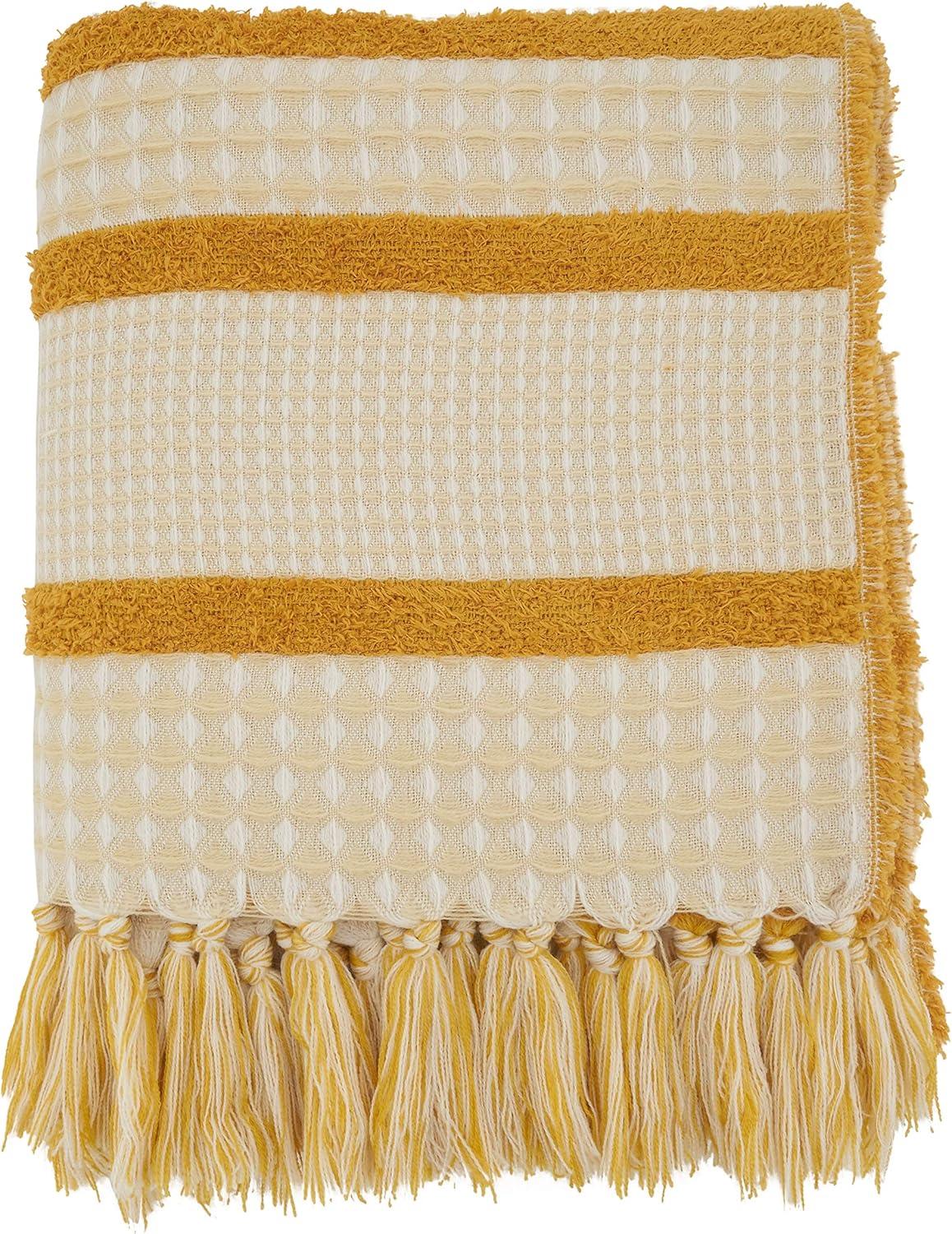 Saro Lifestyle Waffle Weave Reversible Throw Blanket, Navy Blue, 50x60 inches