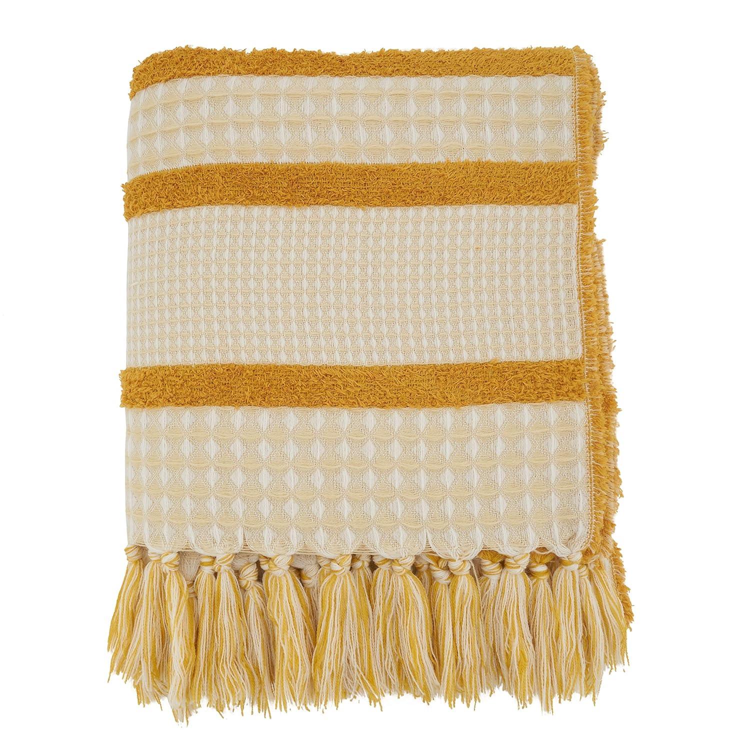 Saro Lifestyle Waffle Weave Reversible Throw Blanket, Navy Blue, 50x60 inches