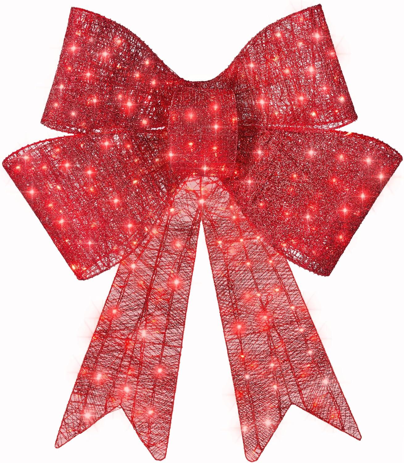 Best Choice Products Pre-Lit Christmas Bow, Large Outdoor LED Lighted Holiday Décor w/ 8 Light Functions, Hook