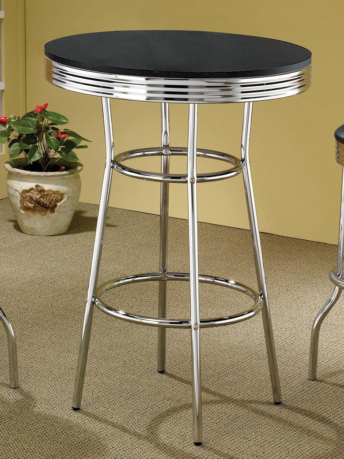 Coaster Company 1950's Black Retro Round Bar Table, Black/Chrome (stools sold separately)