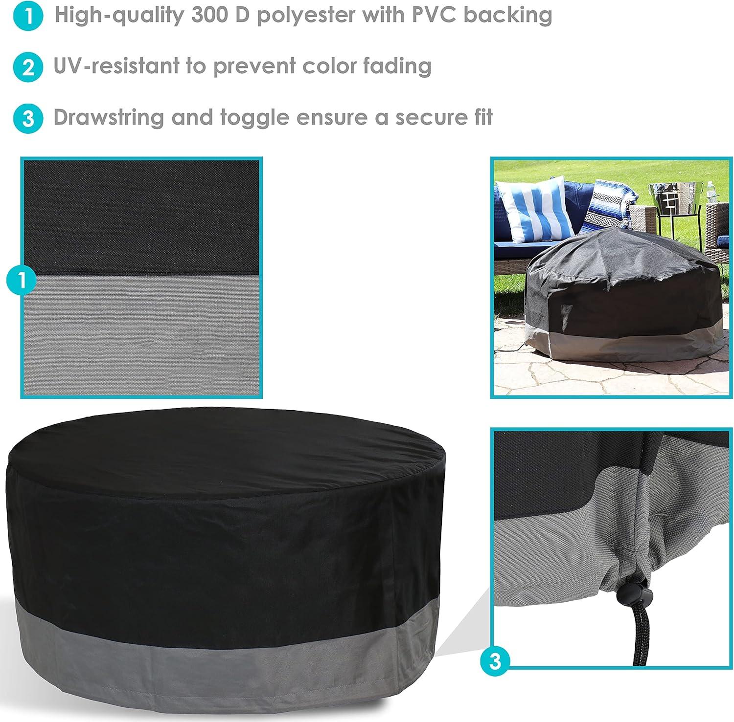 Sunnydaze Outdoor Heavy-Duty Weather-Resistant 300D Polyester Round Fire Pit Cover - 30" x 12" - Black and Gray