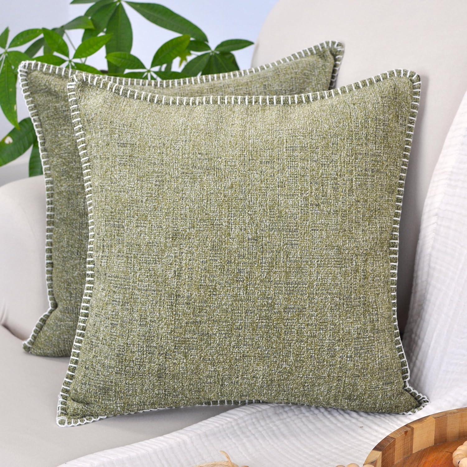 Oveesha Soft Chenille Throw Pillow Covers With Stitched Edge (Set of 2)