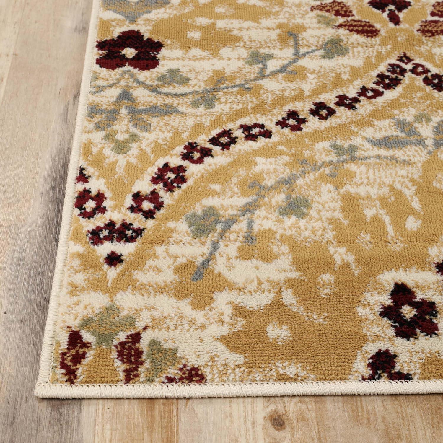 Camel Floral Damask Flat Woven Synthetic Area Rug, 8' x 10'