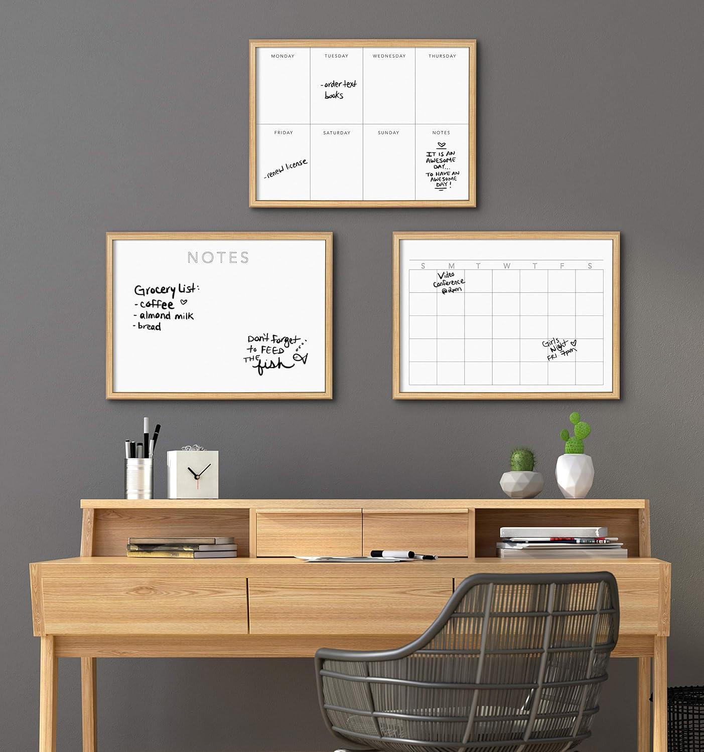 Natural Wood Framed 18" x 24" Glass Dry Erase Calendar