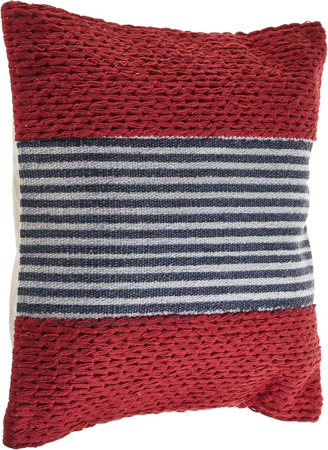 Red and Blue Nautical Striped Square Throw Pillow