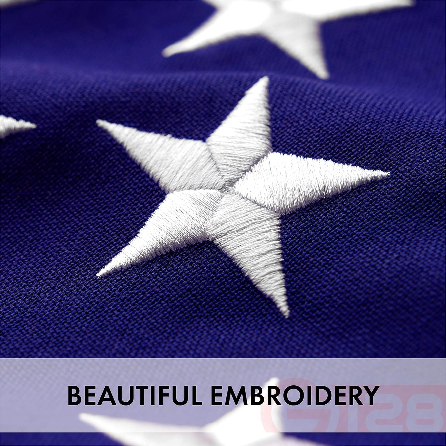 G128 - 5x8 feet American Flag | Heavy Duty Spun Polyester 220GSM - Embroidered Stars, Sewn Stripes, Tough, Durable, Indoor/Outdoor, Vibrant Colors, Brass Grommets, Premium US USA Flag