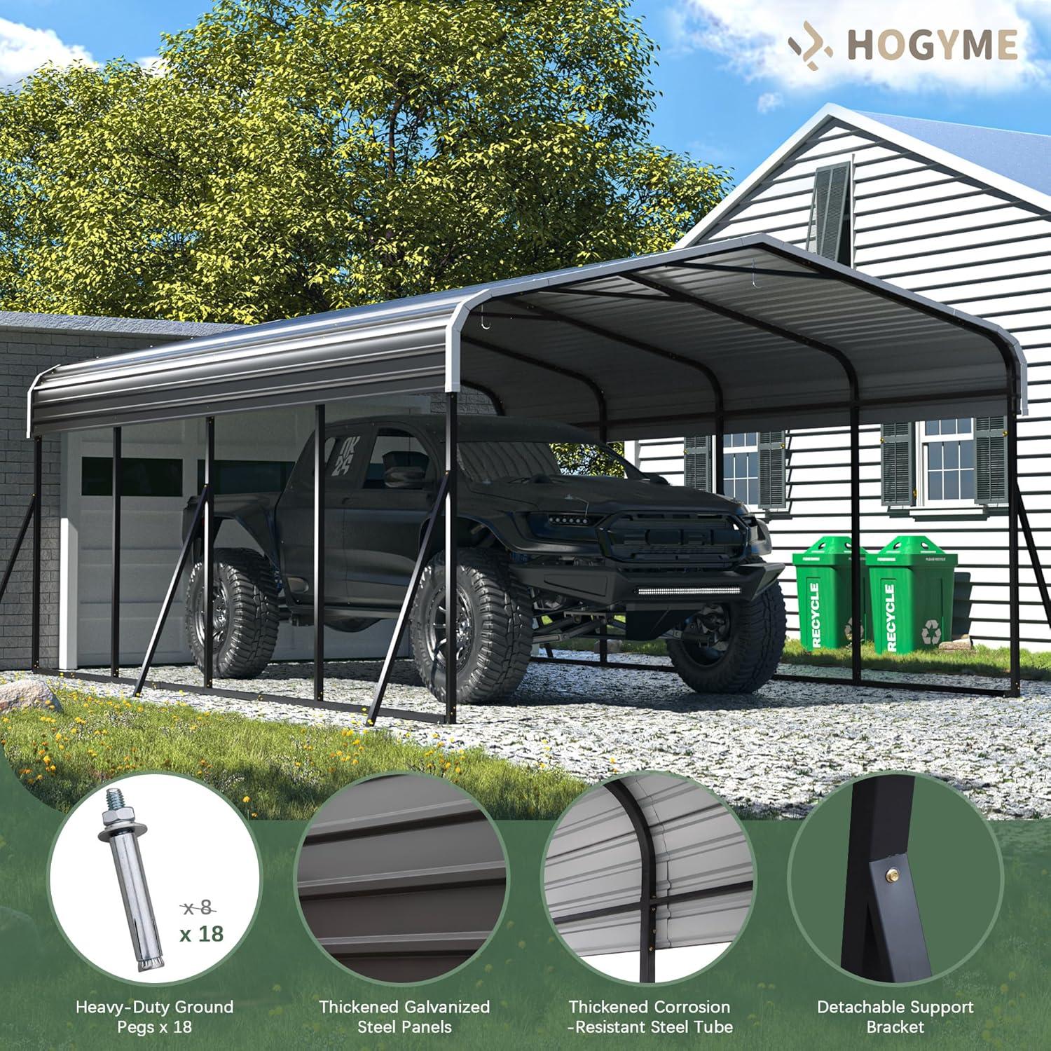 Gray 12x20 FT Heavy Duty Steel Carport Canopy