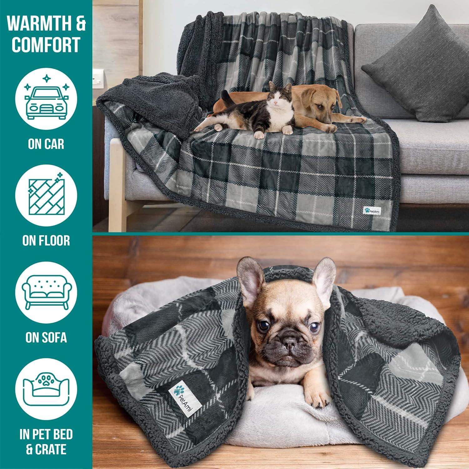 PetAmi Pet Blanket for Dogs Cats, Faux Shearling Fleece Soft Plush Reversible Washable Furniture Cover