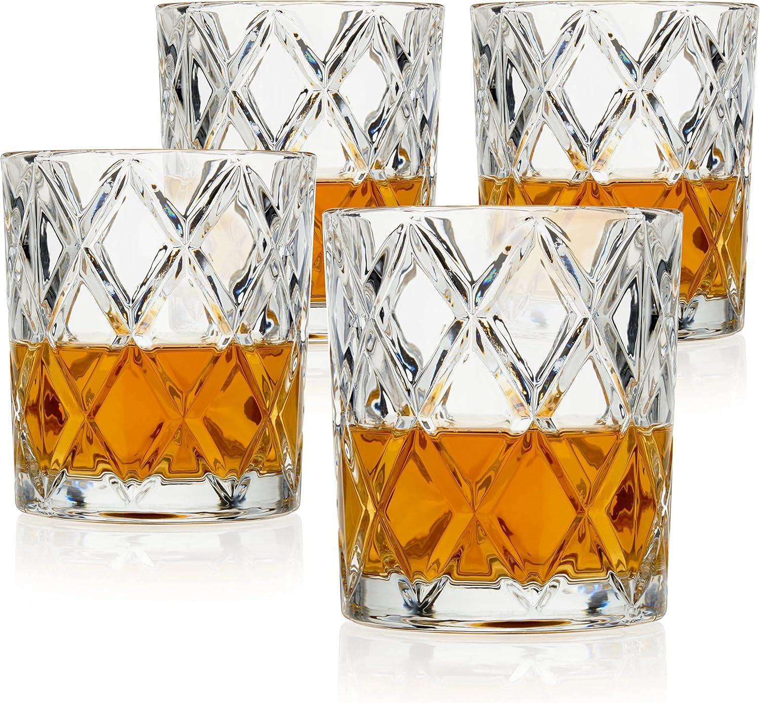 True Diamond Faceted Crystal Whiskey Tumblers Set of 4