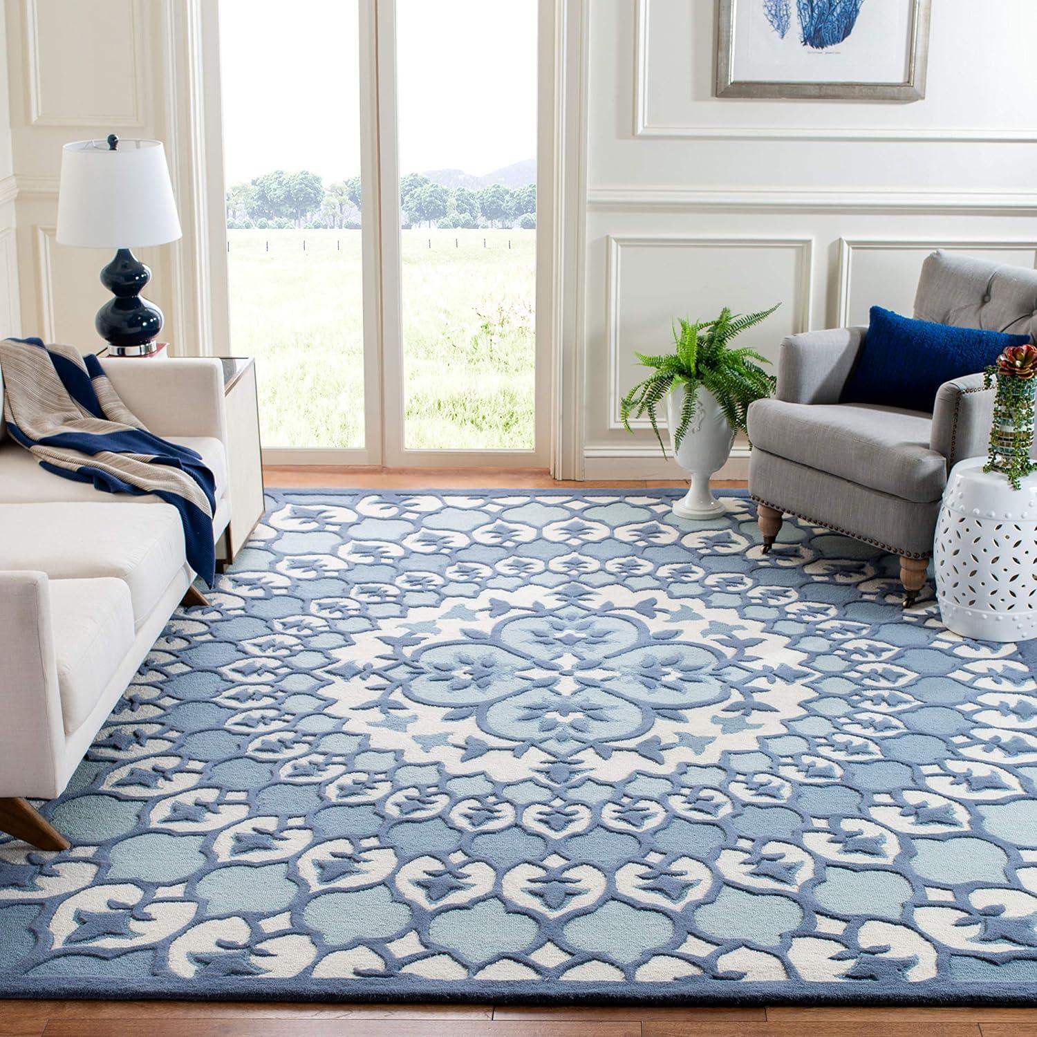 Bellagio BLG610 Hand Tufted Area Rug - Ivory/Blue - 5'x5' - Safavieh.