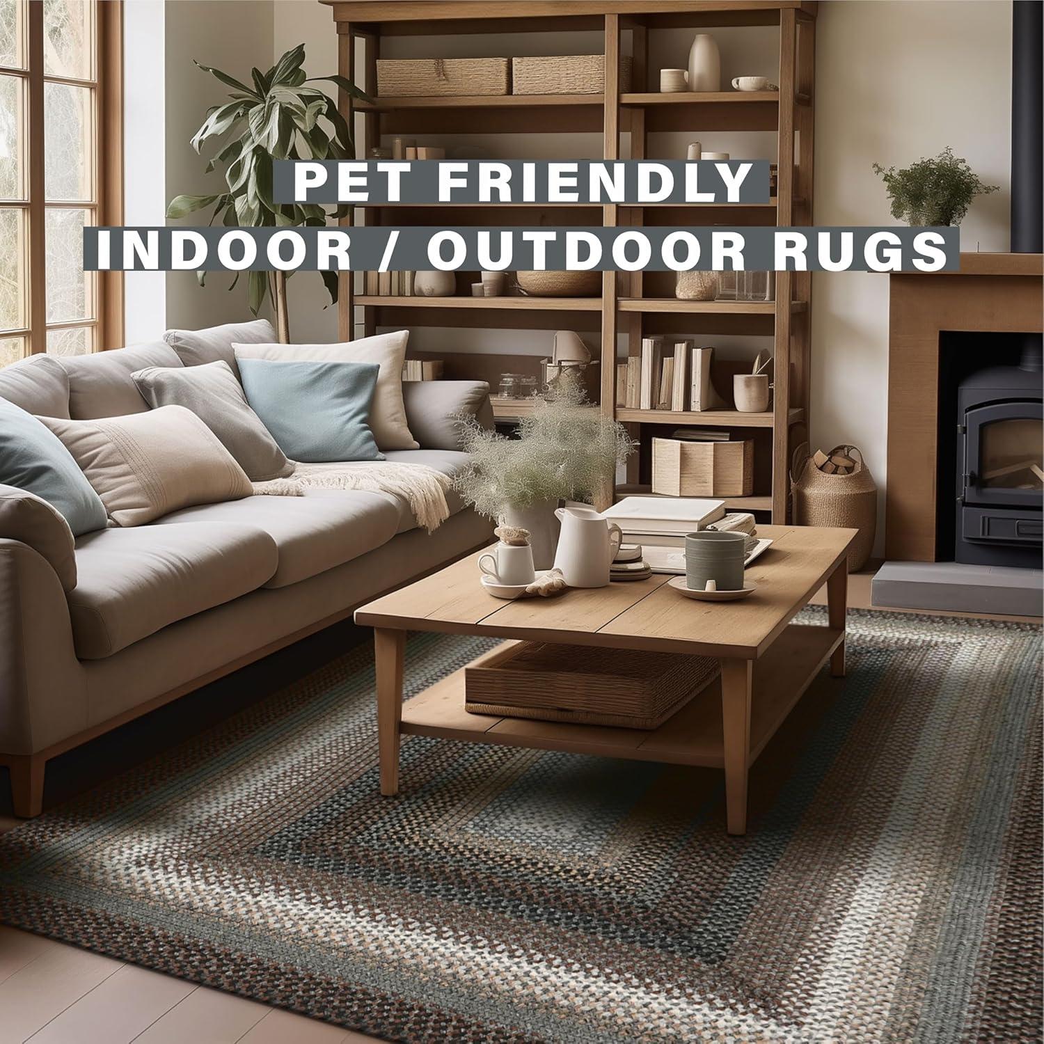 Homespice Midnight Moon Washable 8x10' Rug for Living Room, Bedroom Rug and Dining Room, Indoor-Outdoor Patio Rug Pet Friendly. Decor Style- Farmhouse Rug, Rustic, Country, Black Braided Rug