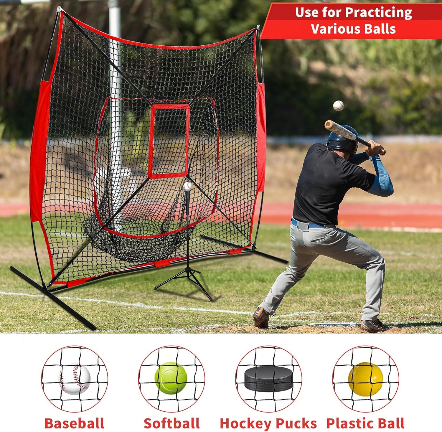 Zeny 7' x 7' Baseball Softball Practice Net Hitting Pitching Training Net w/Strike Zone,Bow Frame & Carry Bag