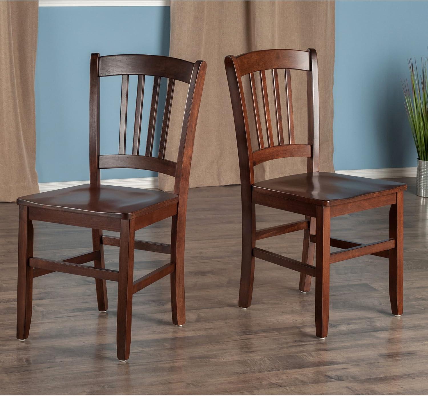 Walnut Slat Back Upholstered Side Chairs, Set of 2