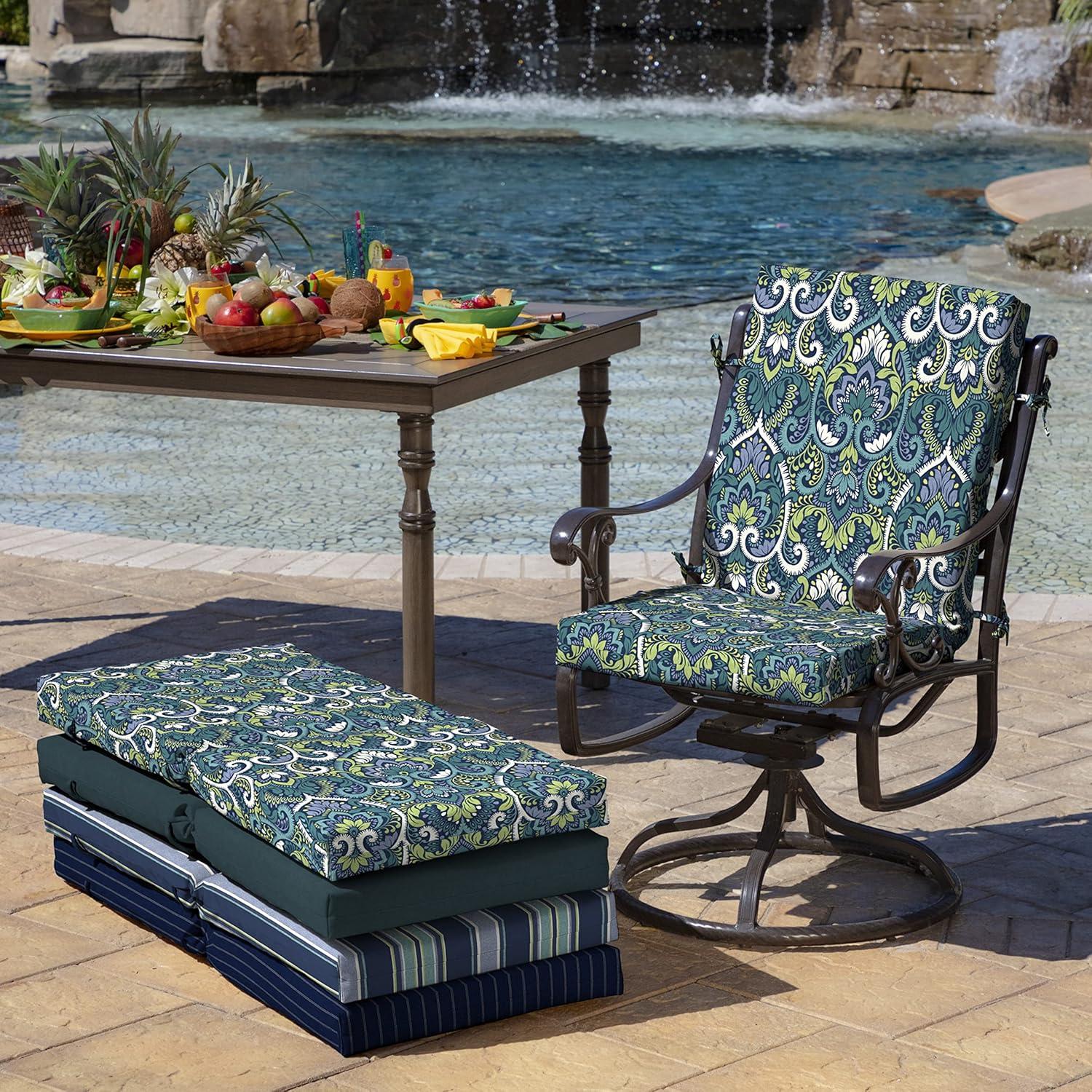 Sapphire Aurora Damask Outdoor Dining Chair Cushion