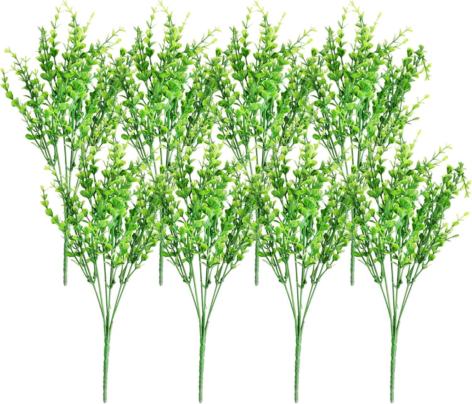 Cornucopia Brands Artificial Shrubs, 8pk; Faux Plastic Leafy Greenery Imitation Boxwood Plants, Indoor/Outdoor