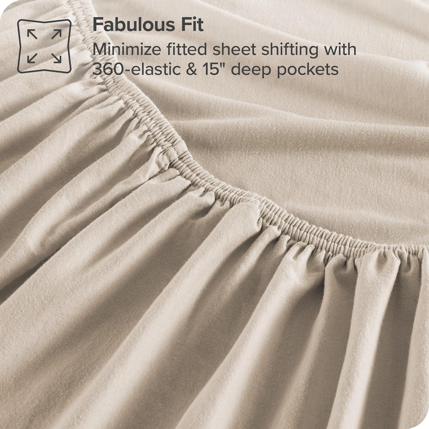 Twin XL Sand Organic Cotton Jersey Fitted Sheet by Bare Home