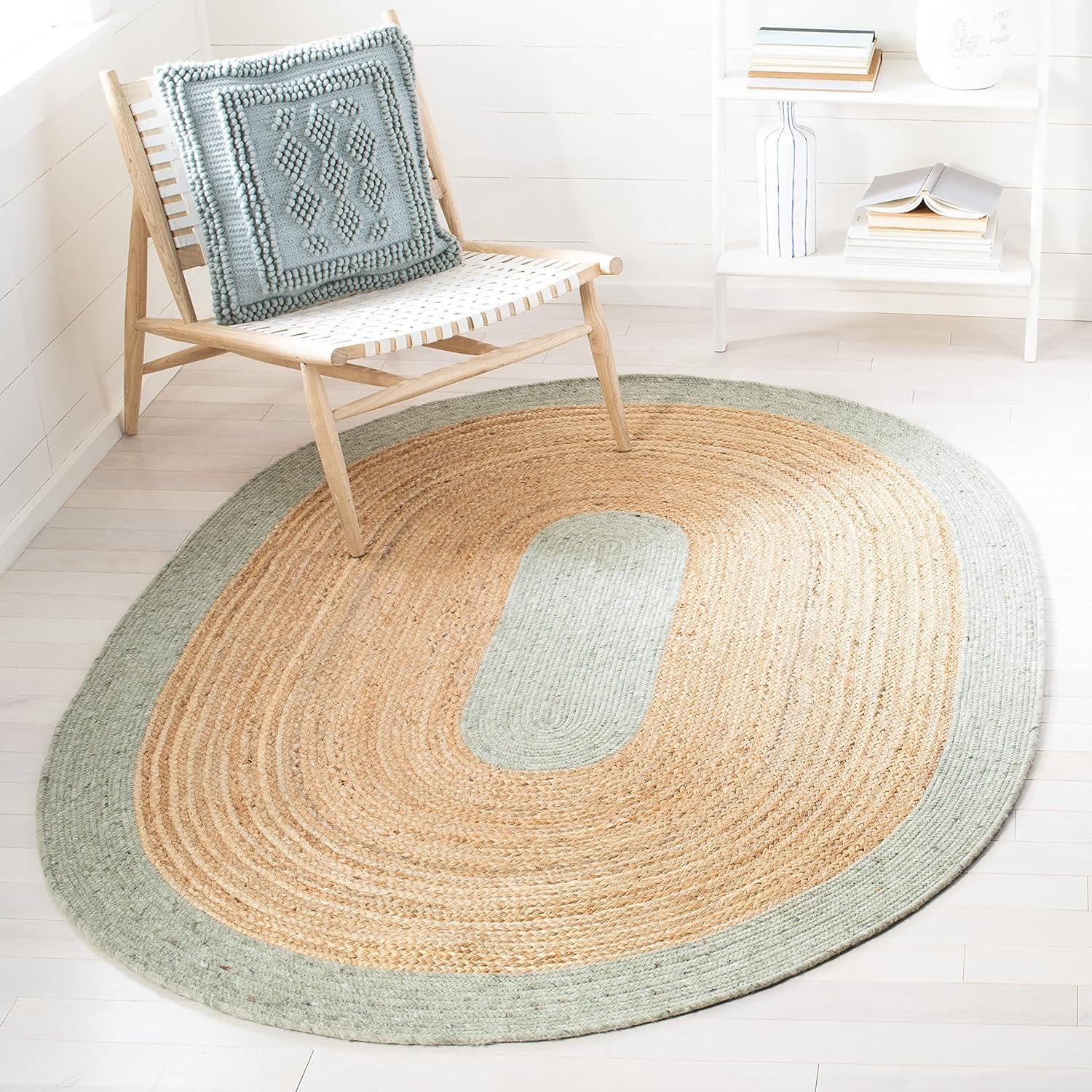 SAFAVIEH Braided Carina Solid Bordered Area Rug, Sage/Gold, 6' x 9' Oval