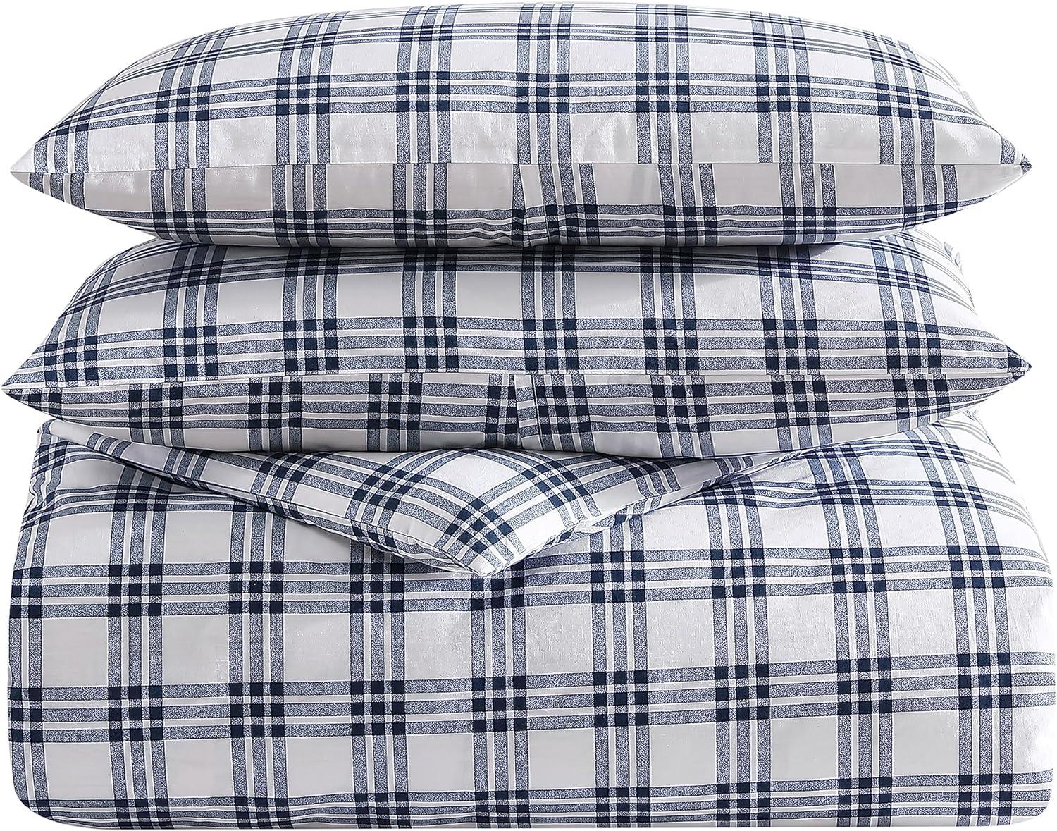 Eddie Bauer Basic Plaid Duvet Set Navy Blue