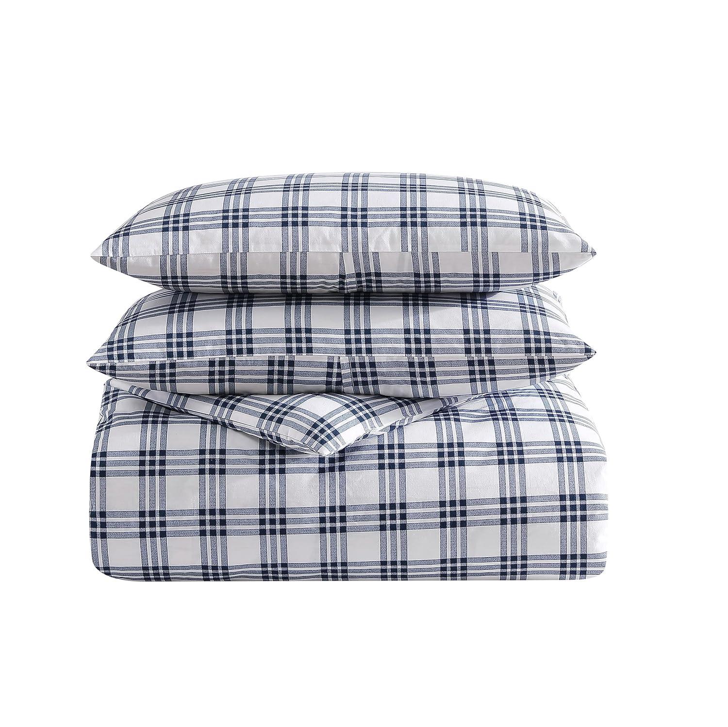 Eddie Bauer Arrowhead Eddie Bauer Basic Plaid Navy Cotton Percale Duvet Cover Set
