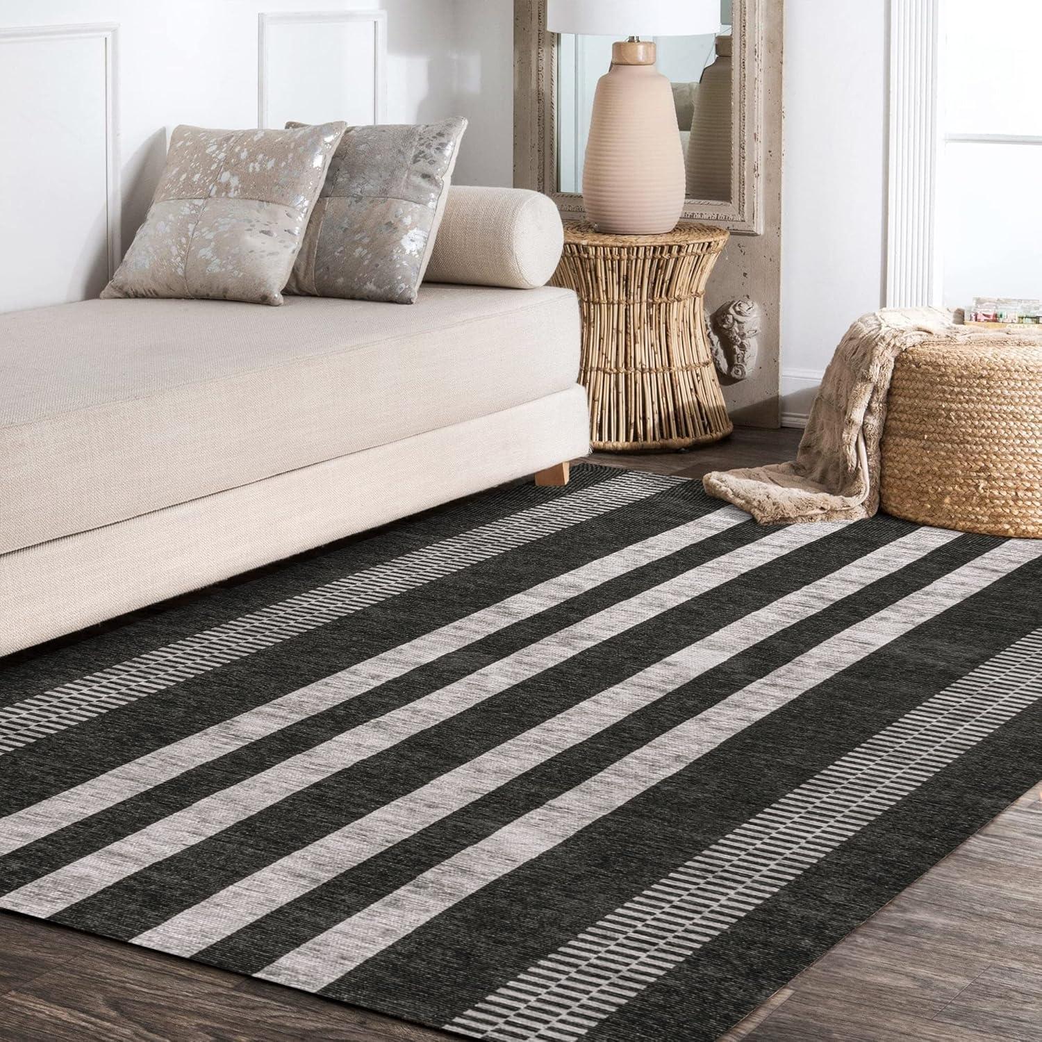 Vichy Geometric Striped Machine-Washable Indoor Area Rug - JONATHAN Y