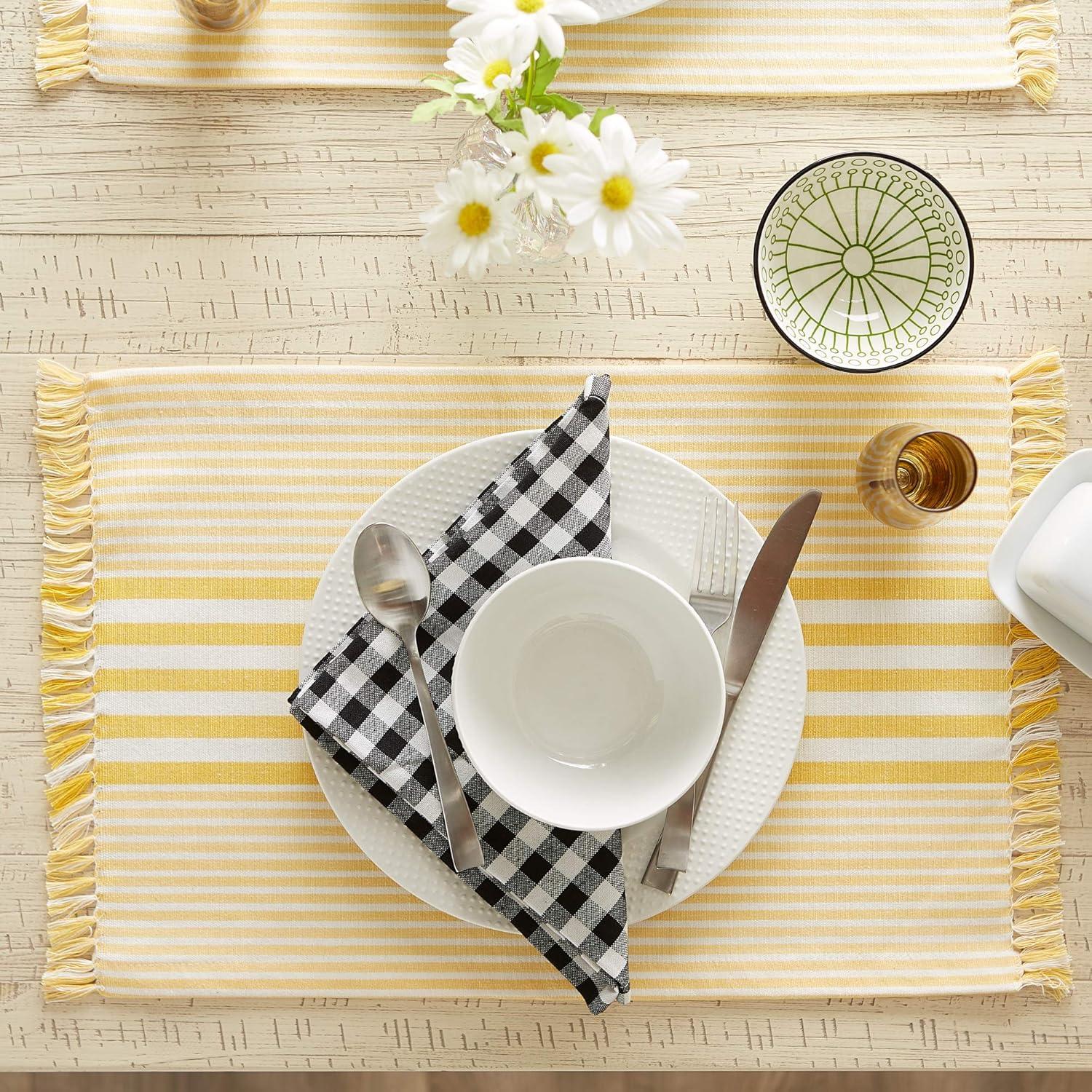 Deep Yellow Stripes With Fringe Placemat (Set of 6)