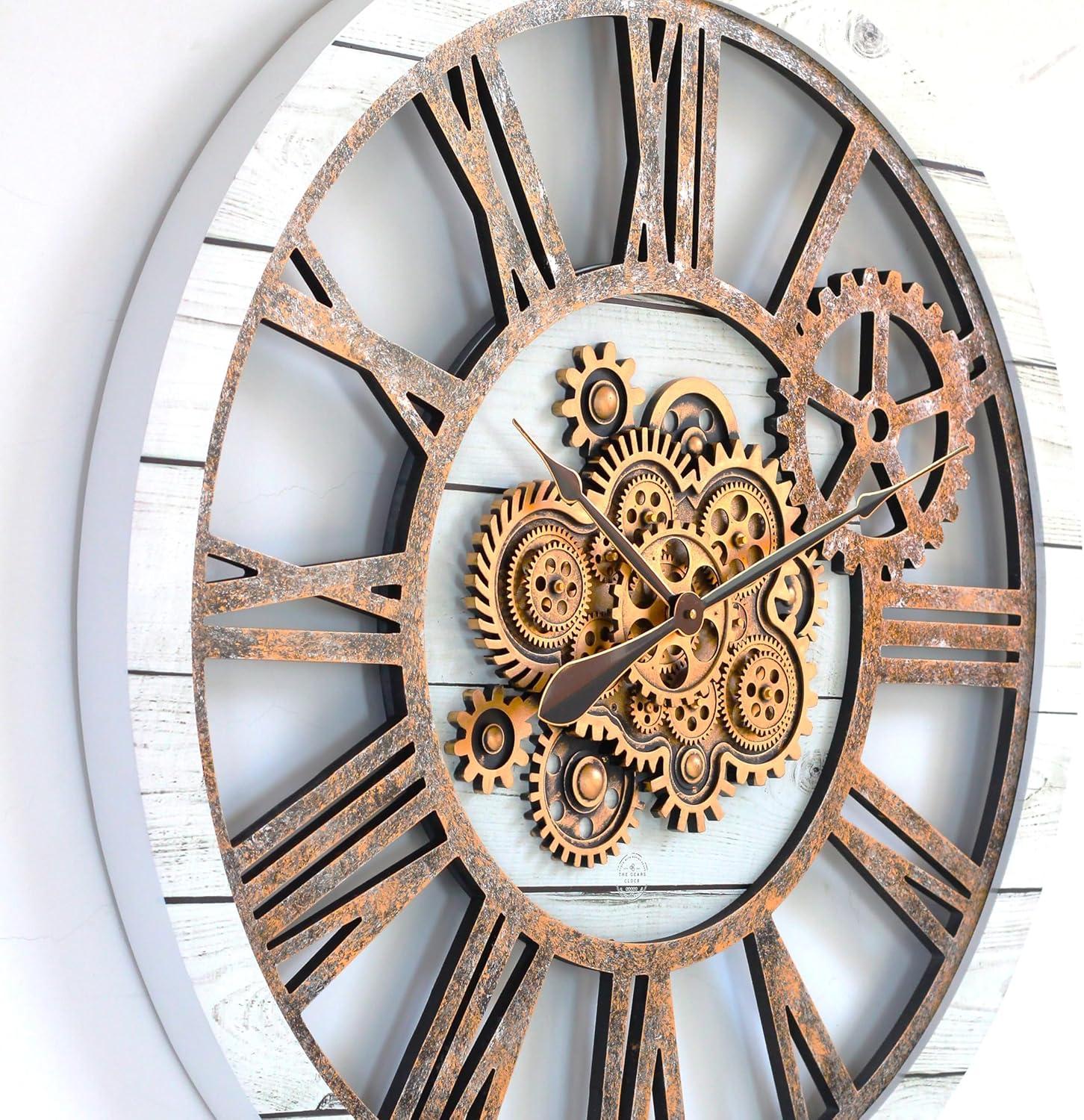 The Gears Clock Wall Clock 36" Round Oversized for Living Room decor with Real Moving Gears America Collection